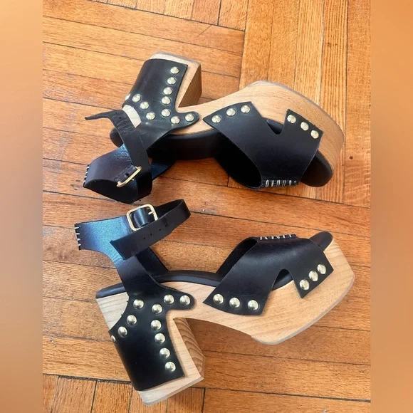 Free people Cecily Cecelia clog black leather stud heel - Picture 3 of 6